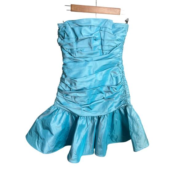 Vintage 90’s Betsey Johnson Evening Strapless Dress Sz 4 Cocktail Blue Mermaid - Picture 1 of 16